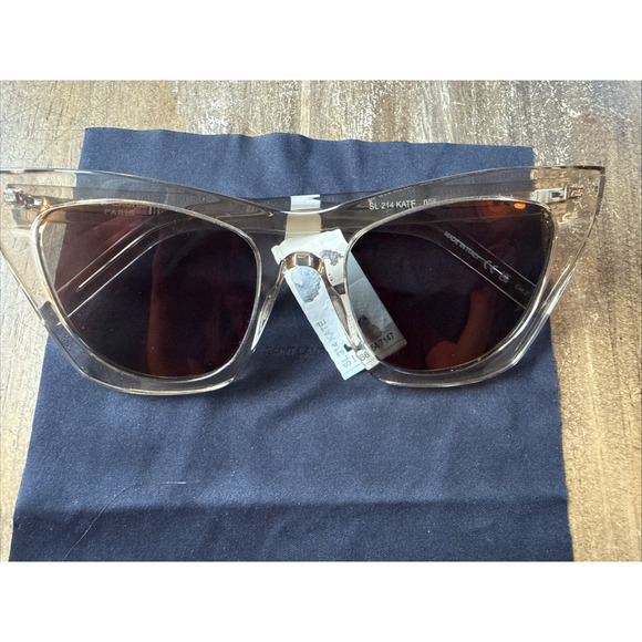 SAINT LAURENT KATE SL214 023 55 20-145 L CAT EYE SUNGLASSES IN NUDE MIRROR main image 9